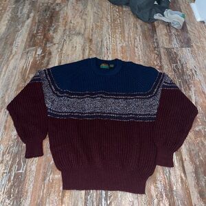 Men’s Vintage Oakton Limited Burgundy & Blue Crewneck Sweater Size Large